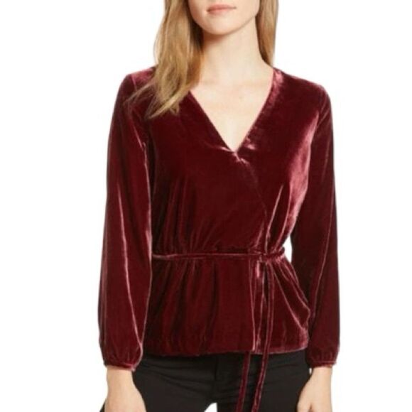 J. Crew Women’s Faux Wrap Velvet Top Burgundy Peplum Size 00 - Picture 11 of 13
